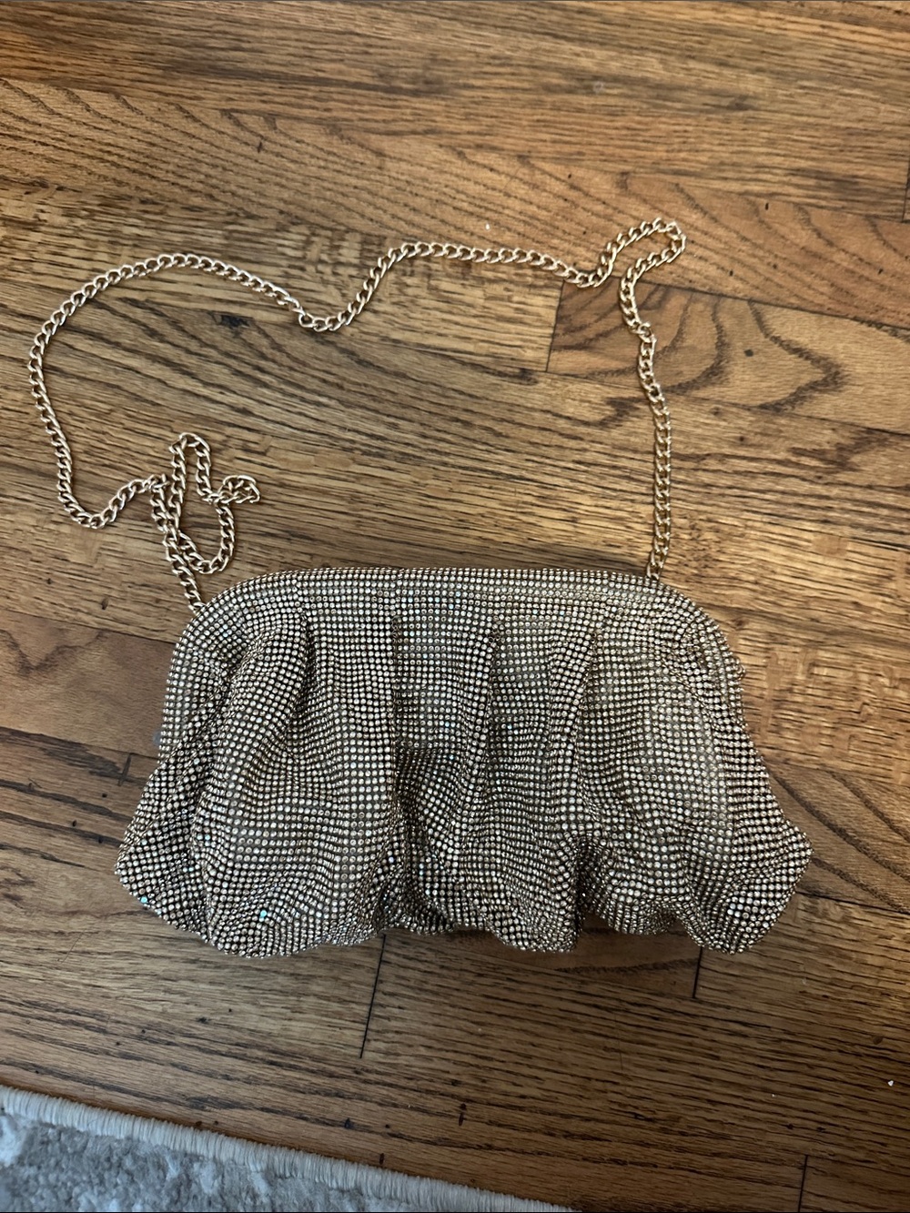 Dune London Gold Rhinestone Ruched Chain Shoulder Clutch